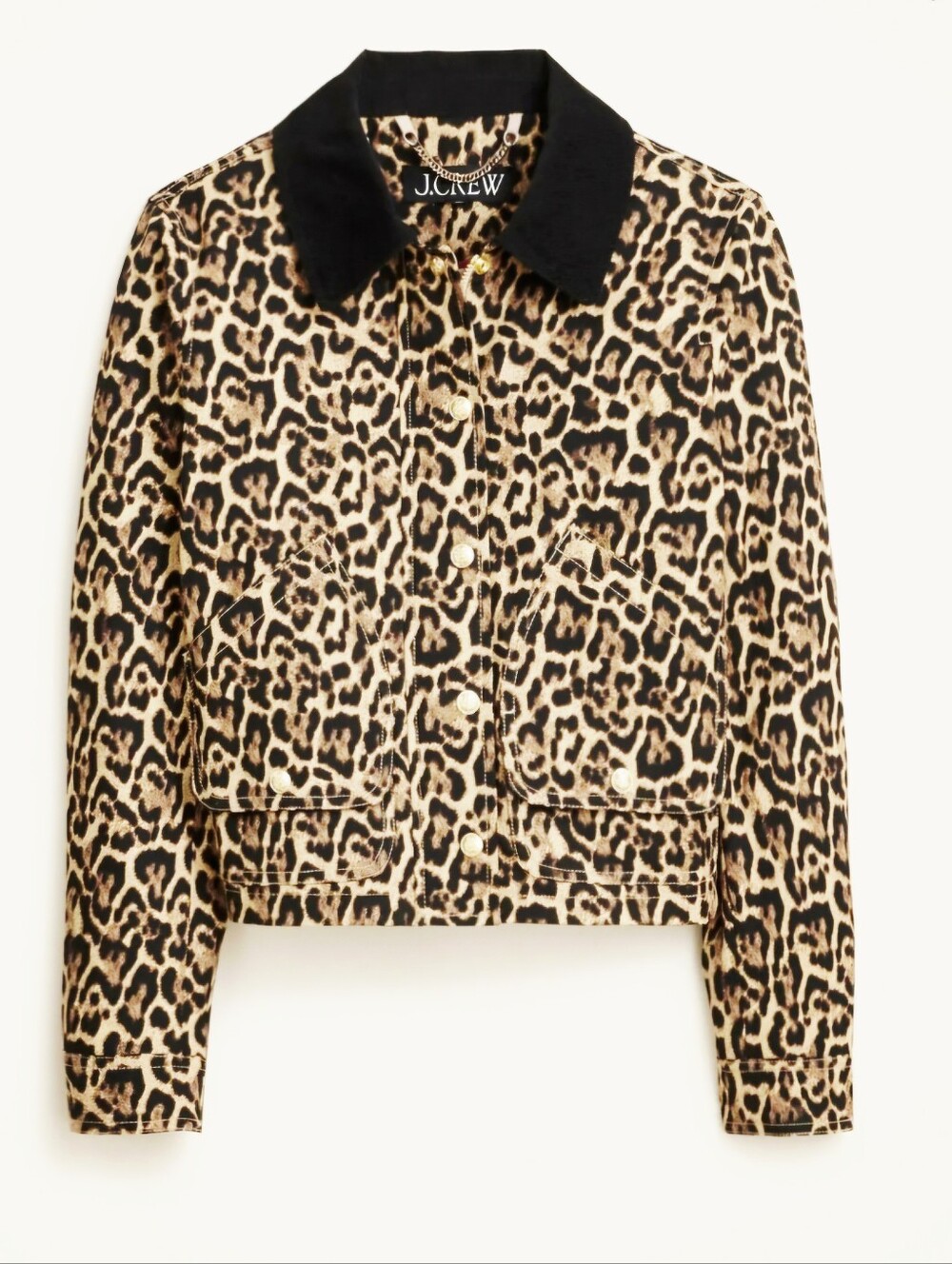 J. Crew Short Barn Jacket in Leopard Cotton Canvas